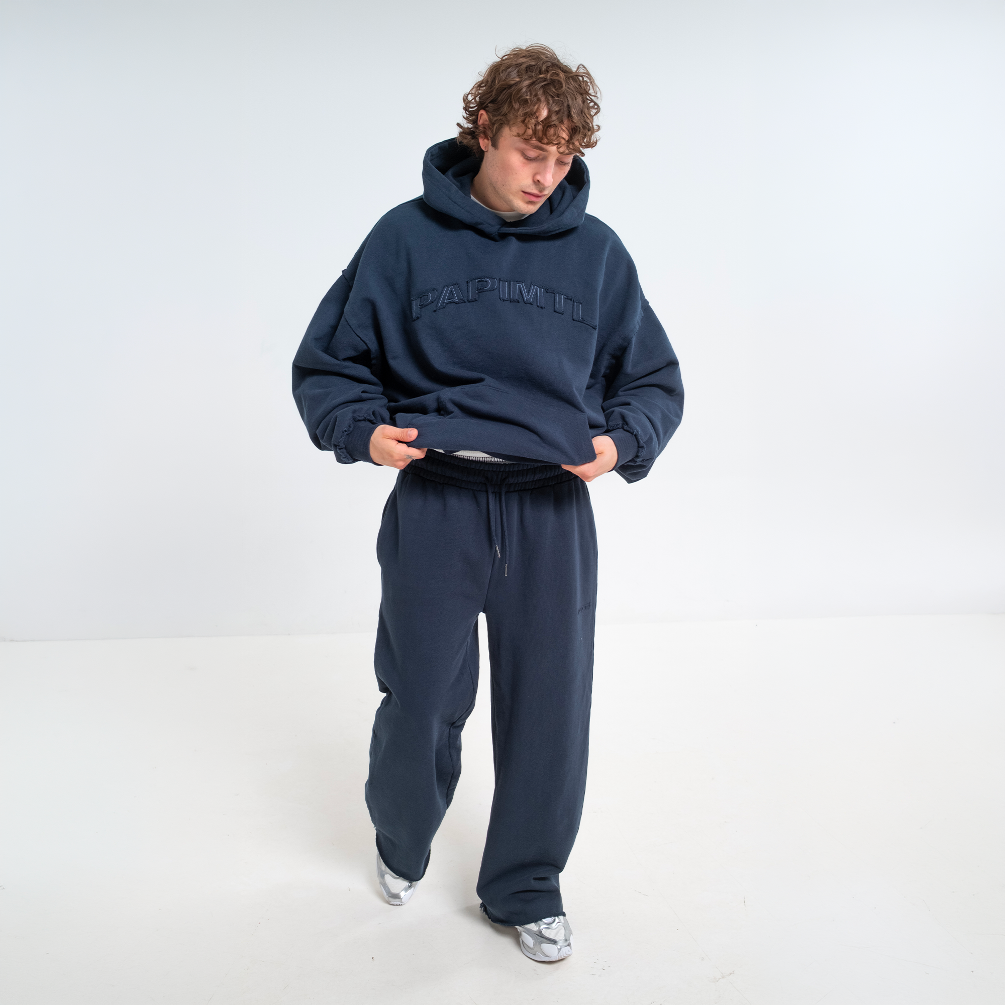 Navy Frayed Sweatpants